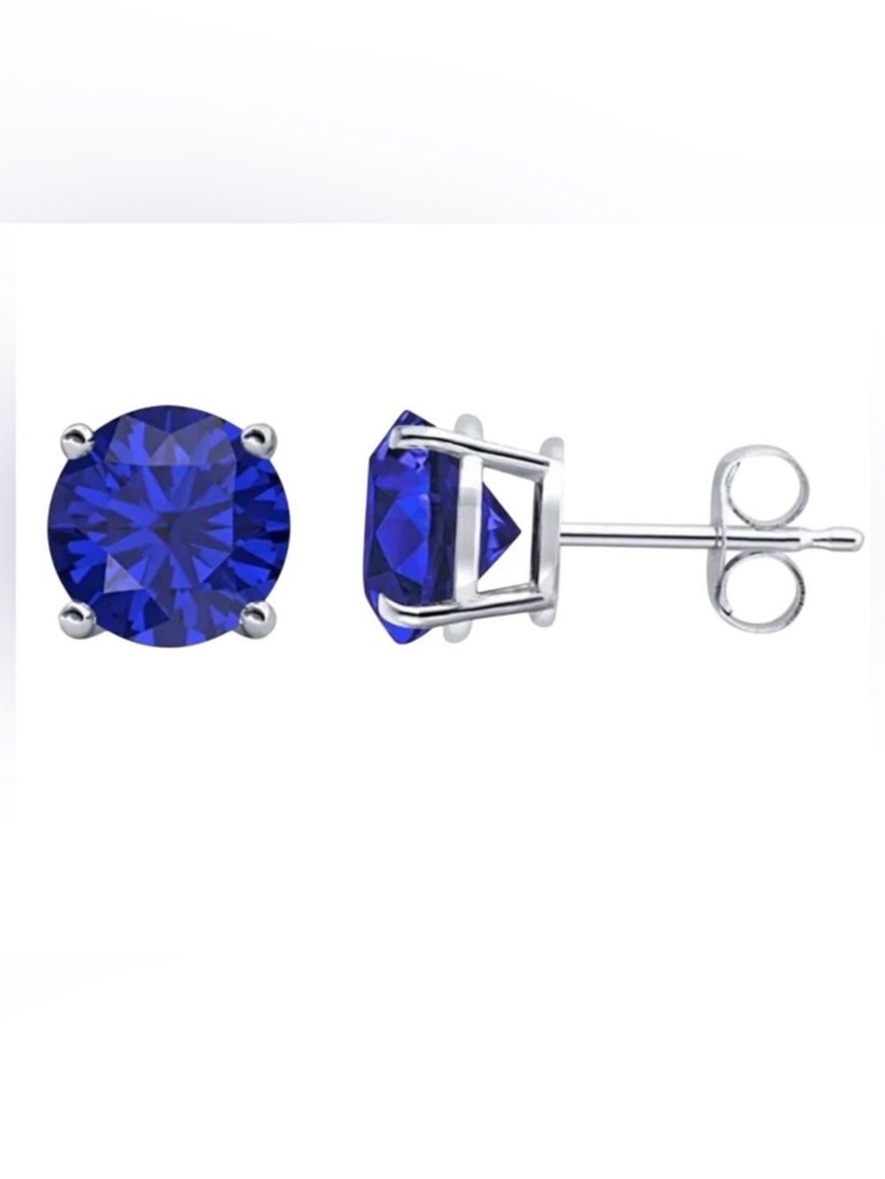 4.00 Ct Lab Created Blue Sapphire Basket Stud Earrings 14k White Gold Push Back